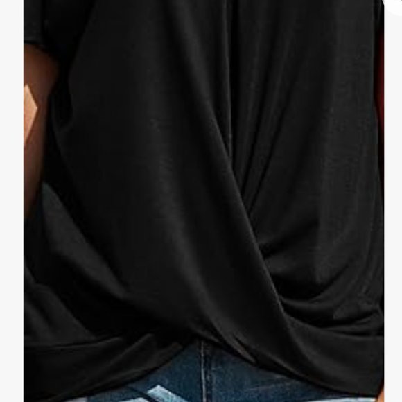 Sz M Black Yeahill Womens Cold Shoulder Top Short Sleeve Front Twist Stretch Nwt - Picture 6 of 8